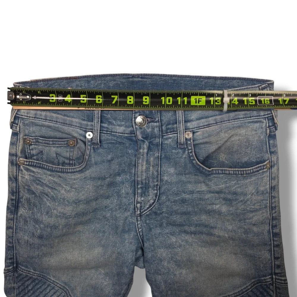 True Religion Geno Relaxed Slim Moto Biker Jeans Mens 31‎ Acid Wash Stretch Blue